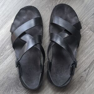 Chaco Black Leather Criss-Cross Sandals